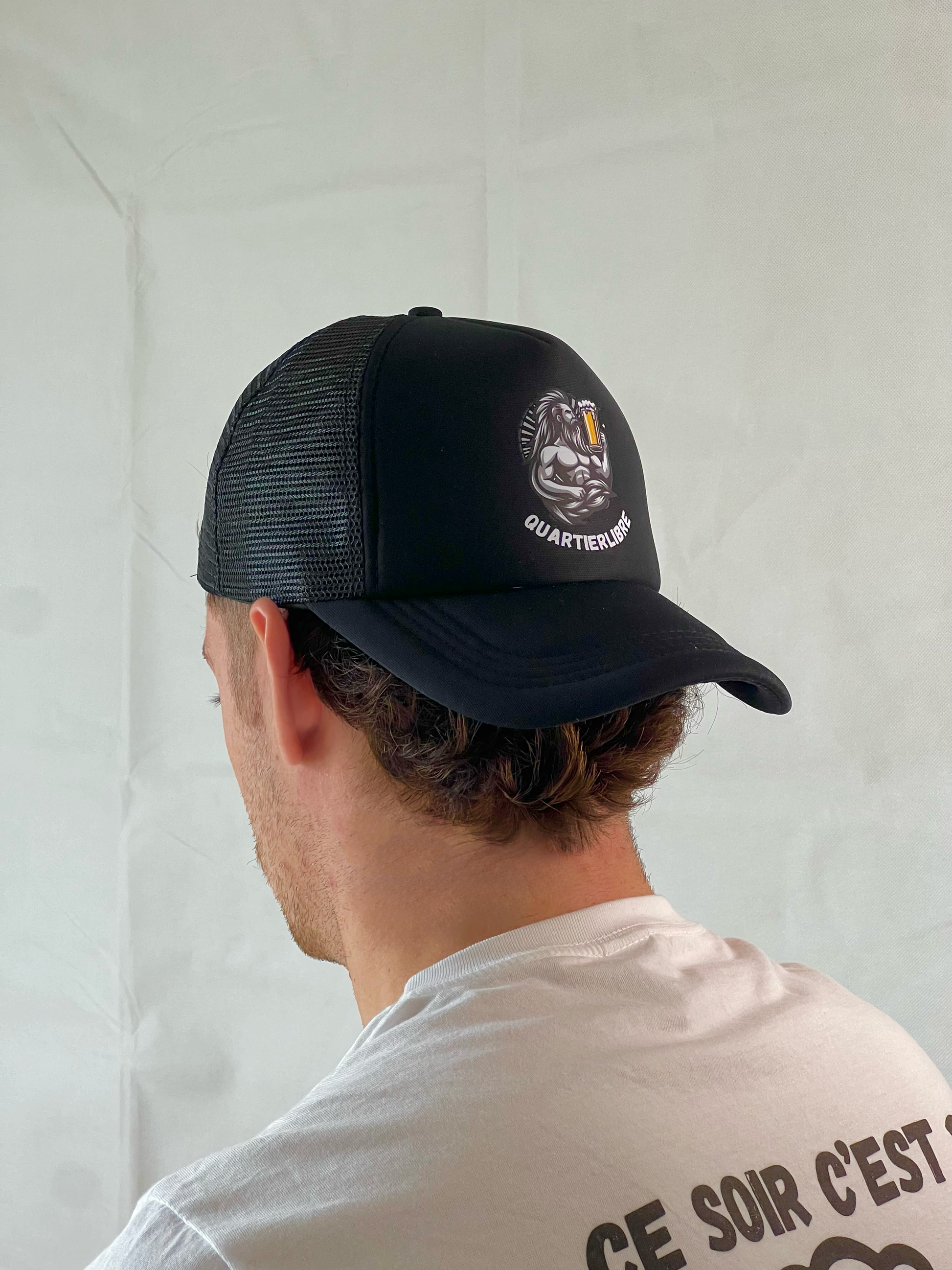 Casquette trucker Charbon naturel vue arrière - Panneau mesh respirant et clips réglables 
