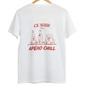 T-shirt Apéro Chill blanc avec message humoristique au dos
