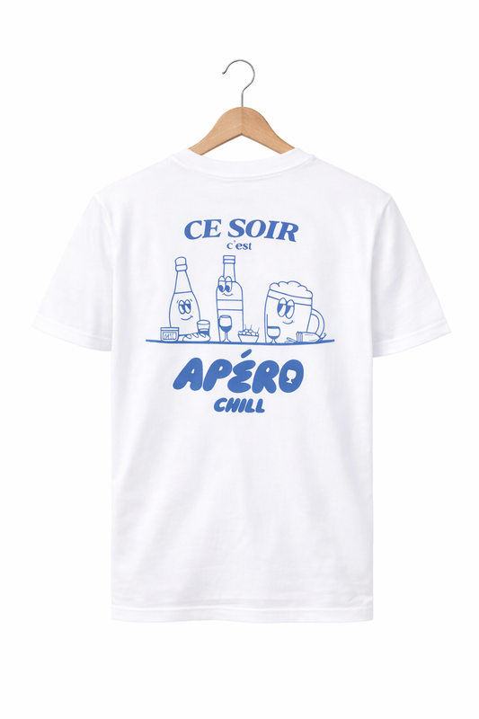 TEE shirt apéro chill sur un cintre avec design du dos 
